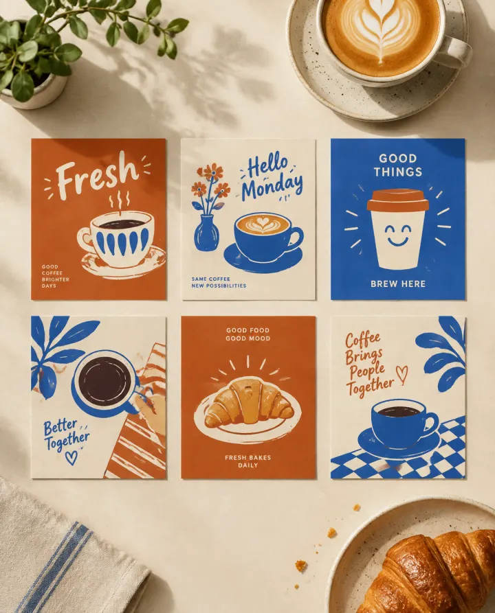 Café-Social-Kit. Feed-Vorlagen, Aktionsposts. Für laufende Aktionen im Feed.