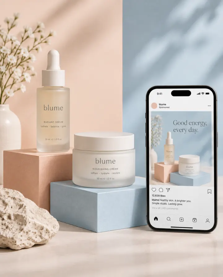 Skincare-Launch-Ads. Produktanzeigen, UGC-Frames. Für den Produktlaunch in Social Media.