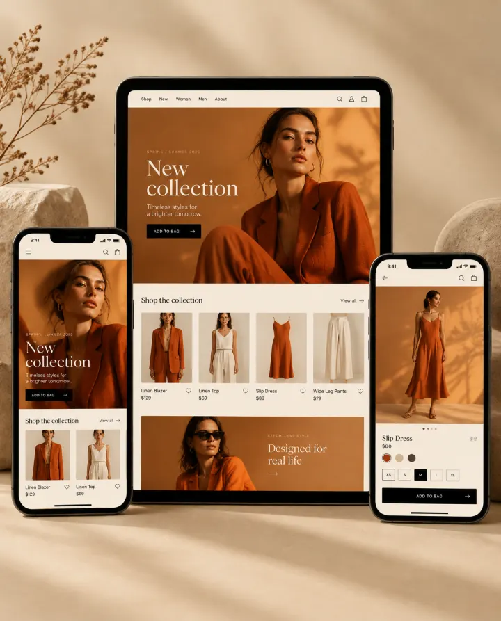 Fashion-Onlineshop. Shop-Design, Mobile first. Für Käufe über das Handy.